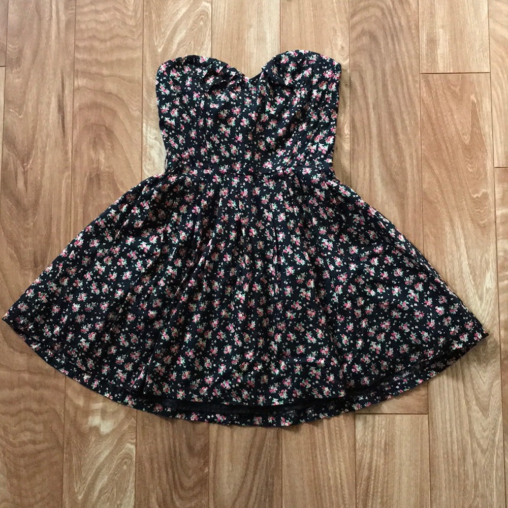 Black floral mini dress